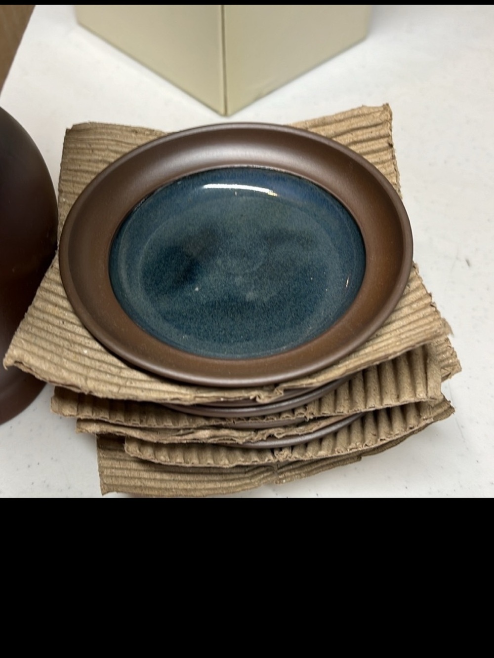 Sango Canyon Blue Stoneware 8 Piece Bread Dipping Set NIB Oil Bottle Bowls - Picture 2 of 6
